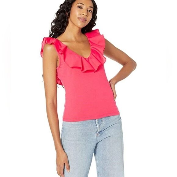 NWT ASOS MNG Mango Fuschia Ruffle Tank Size XXL - Picture 1 of 12
